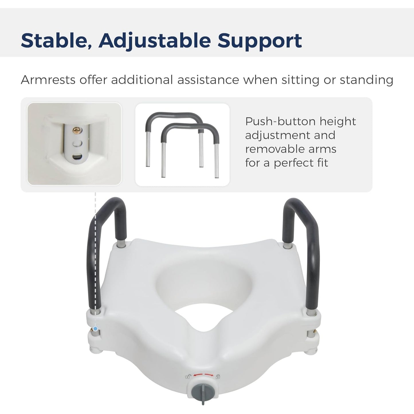 2-in-1 Raised Toilet Seat with Removable Padded Arms, Standard Seat