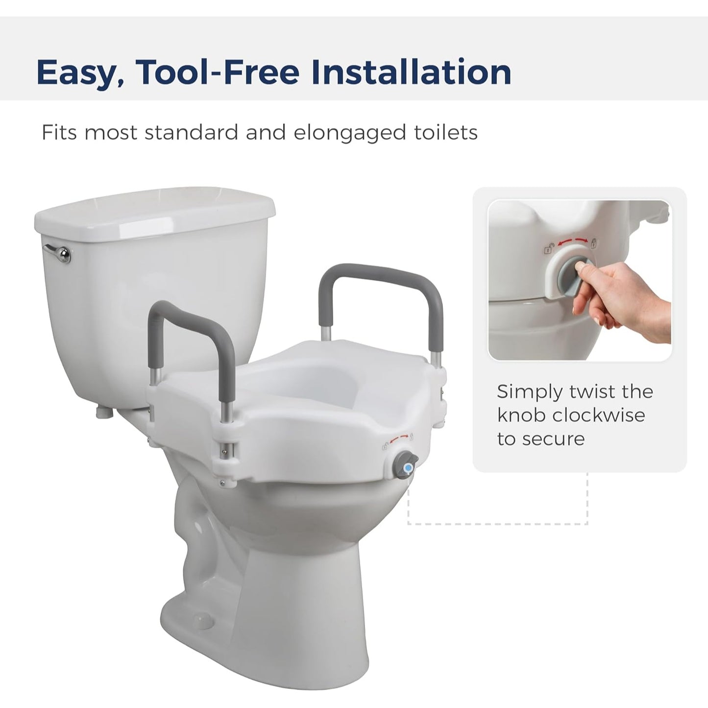 2-in-1 Raised Toilet Seat with Removable Padded Arms, Standard Seat
