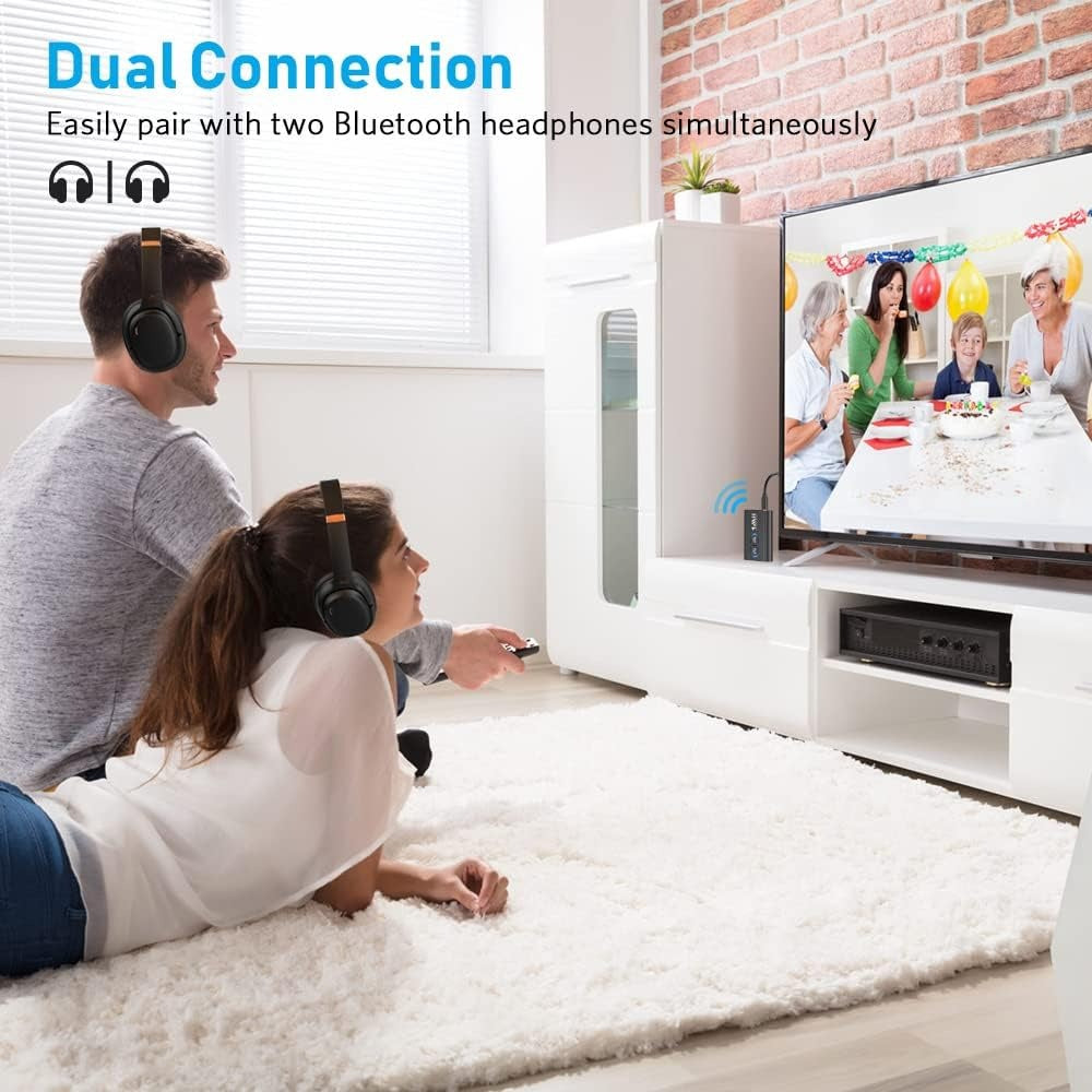 1Mii Bluetooth 5.0 Transmitter & Receiver 2-In-1 Adapter For TV PC Airplane Car Dual Device Connection