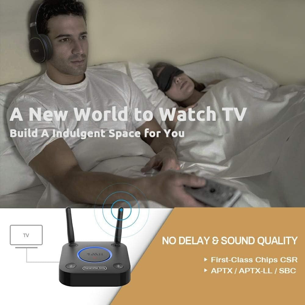 1Mii Bluetooth 5.0 Transmitter For TV With Dual Antenna & Multiple Connection Options Low Latency Audio