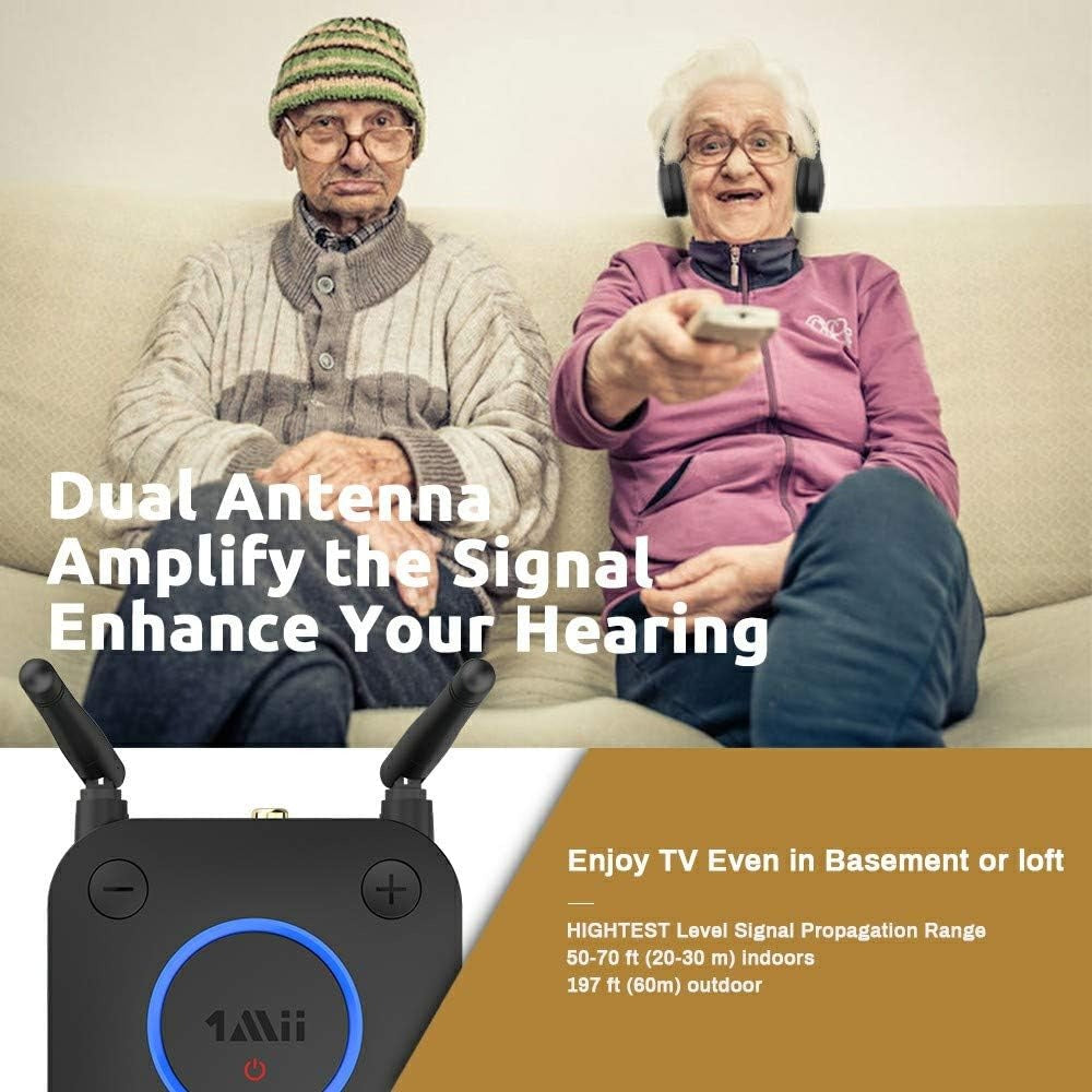 1Mii Bluetooth 5.0 Transmitter For TV With Dual Antenna & Multiple Connection Options Low Latency Audio