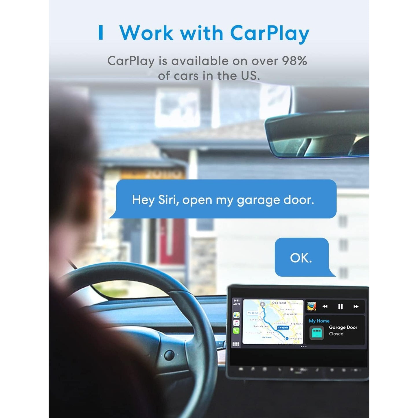 Smart Wi-Fi Garage Door Opener Remote Control Compatible With Apple Home & CarPlay