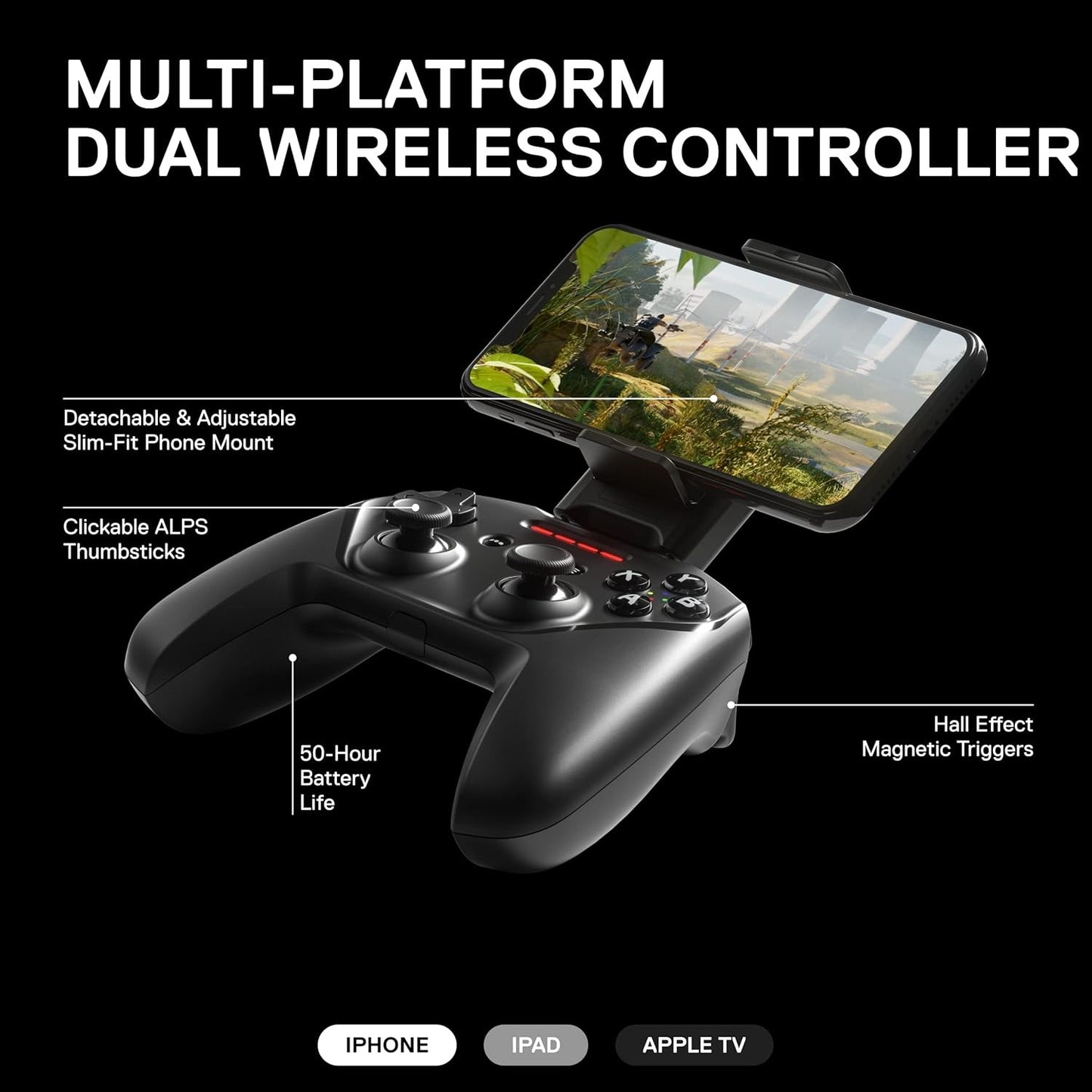 SteelSeries Multi-Platform Dual Wireless Controller W/ Adjustable Phone Mount 50-Hour Battery Clickable Joysticks & Navigation Buttons