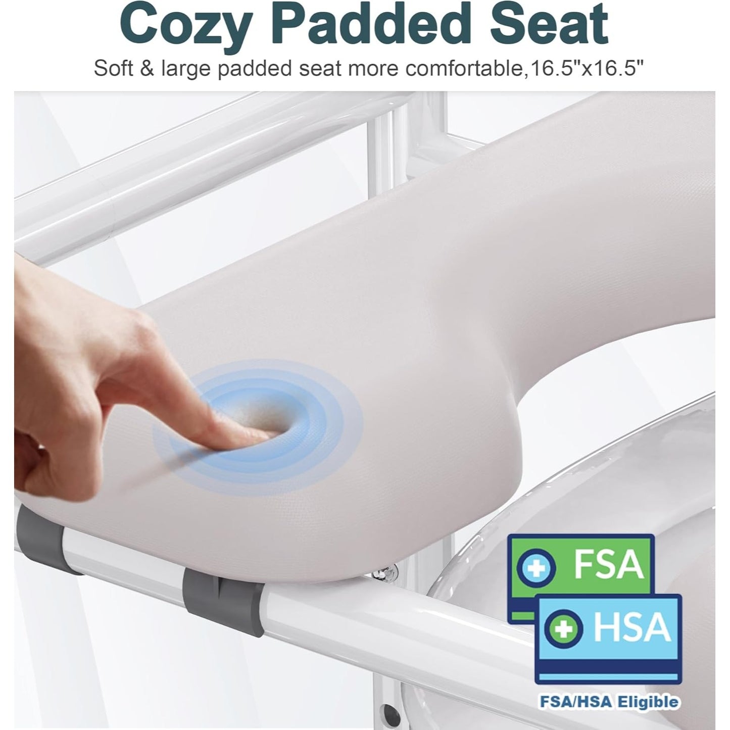 Toilet Seat Risers for Seniors, FSA HSA Eligible Adjustable Raised Toilet Seat with Handles, Padded Seat Toilet Seat Riser for Elderly, Heav