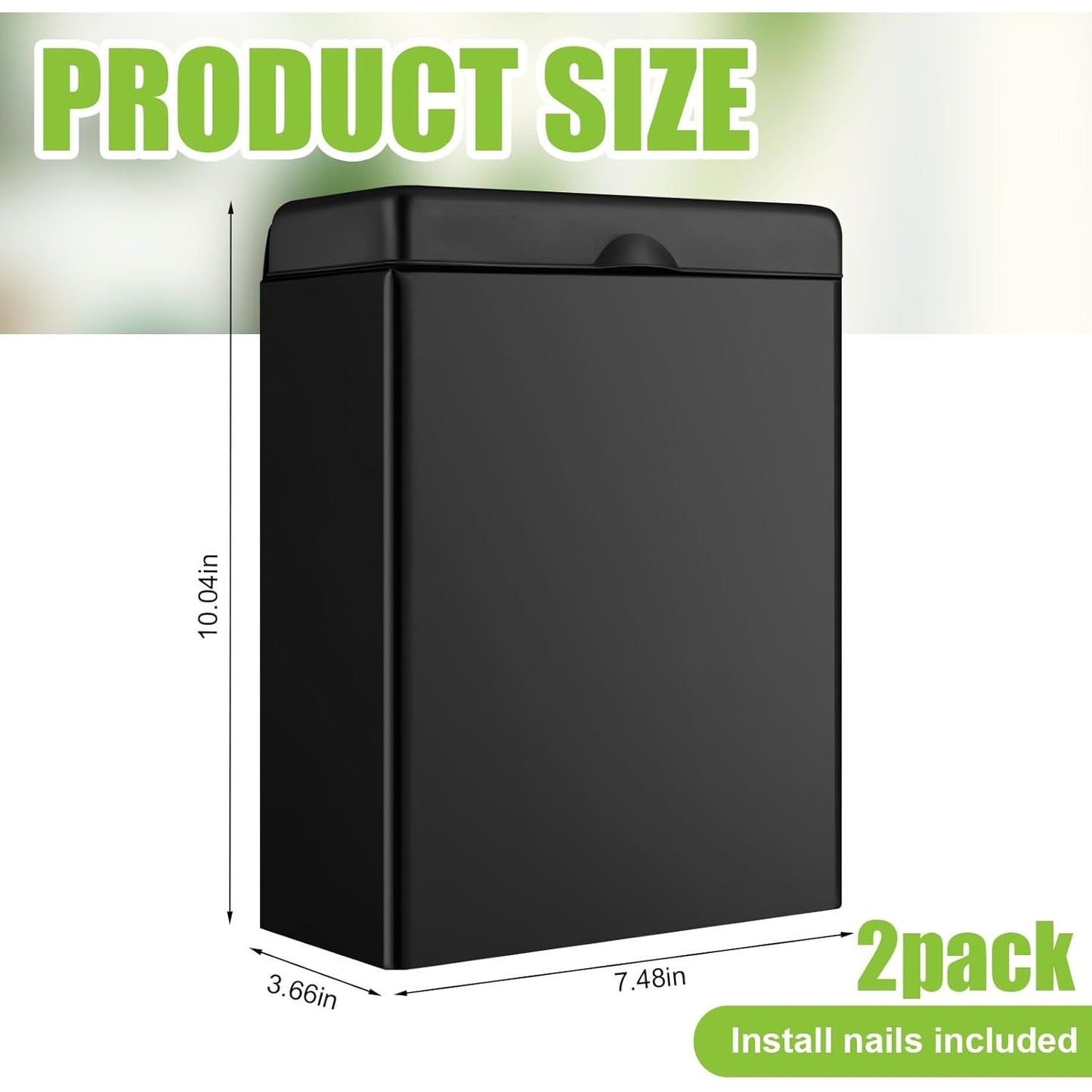 Wall-Mounted Sanitary Napkin Disposal Bin 2-Pack Black Stainless Steel 10.04x7.48x3.66 Inches