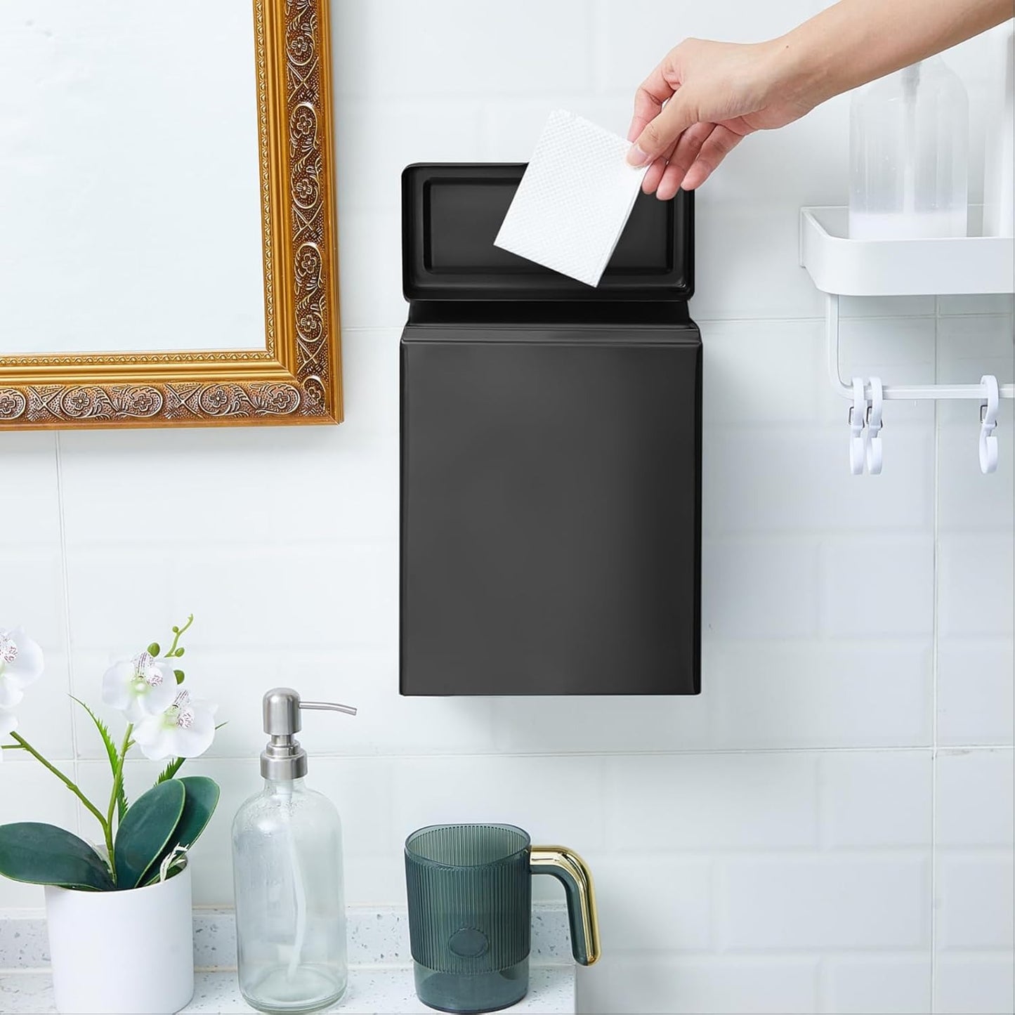 Wall-Mounted Sanitary Napkin Disposal Bin 2-Pack Black Stainless Steel 10.04x7.48x3.66 Inches
