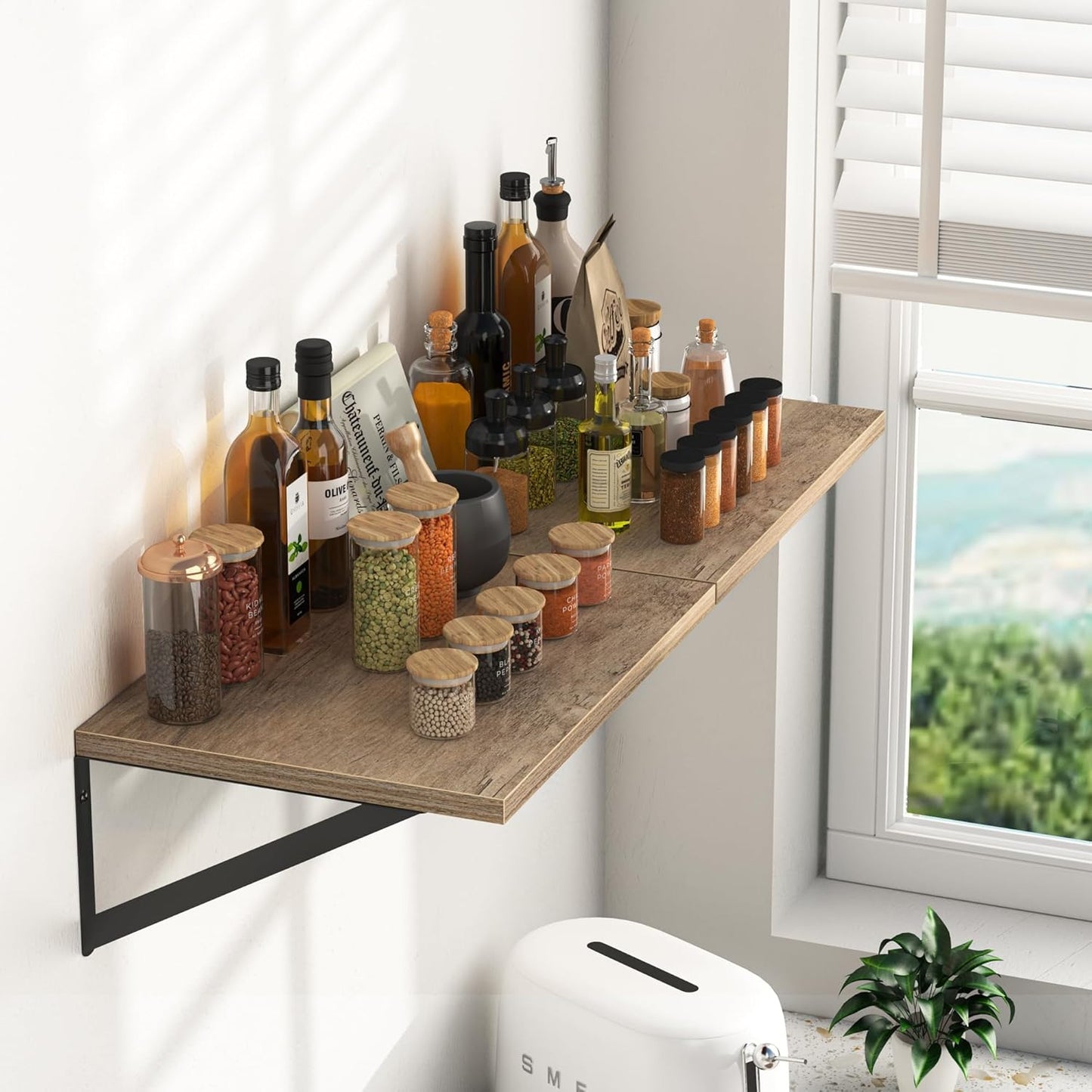 Rustic Wood Floating Shelves With Sturdy Metal Brackets 16"x12"x6" Set Of 2 Wall-Mounted For Storage & Decor