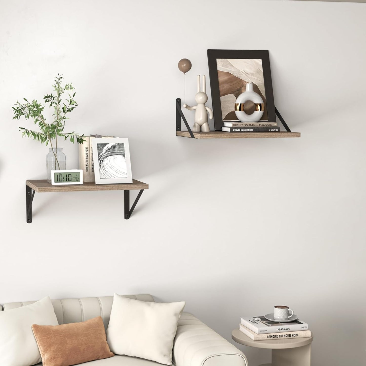 Rustic Wood Floating Shelves With Sturdy Metal Brackets 16"x12"x6" Set Of 2 Wall-Mounted For Storage & Decor