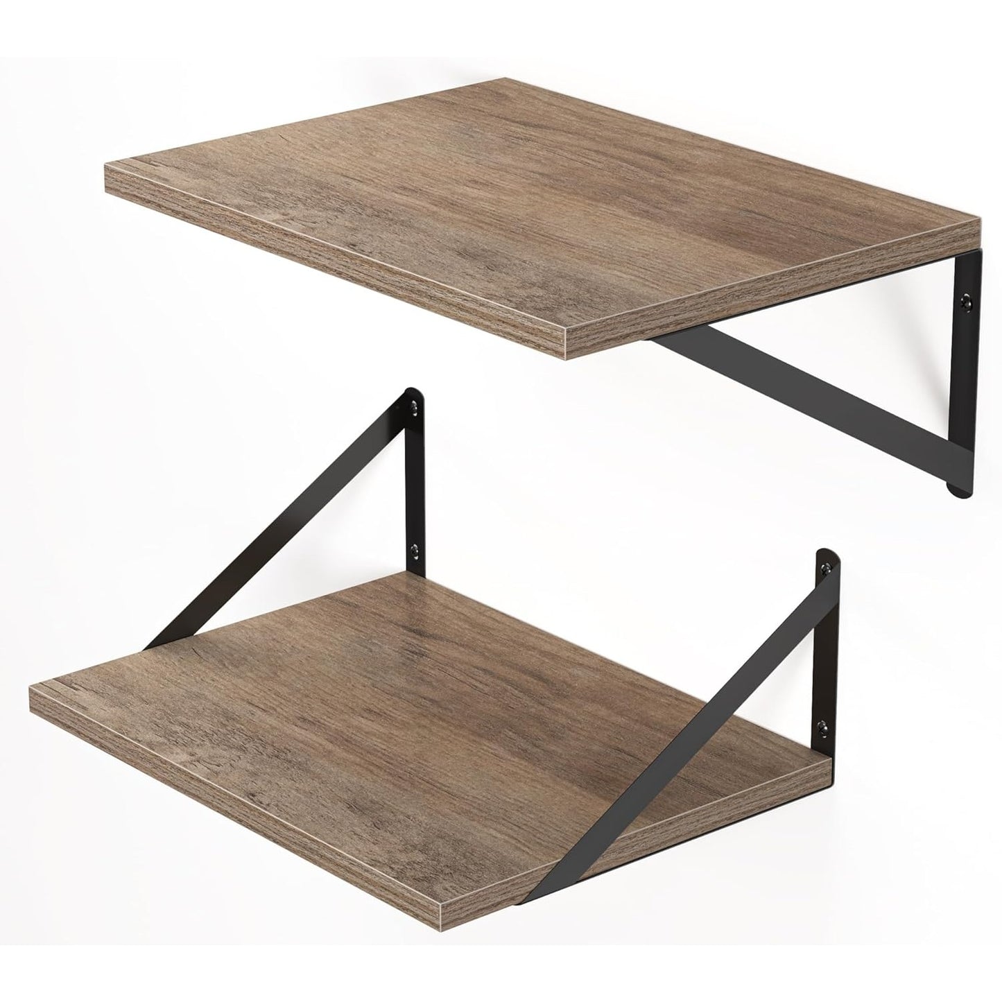 Rustic Wood Floating Shelves With Sturdy Metal Brackets 16"x12"x6" Set Of 2 Wall-Mounted For Storage & Decor
