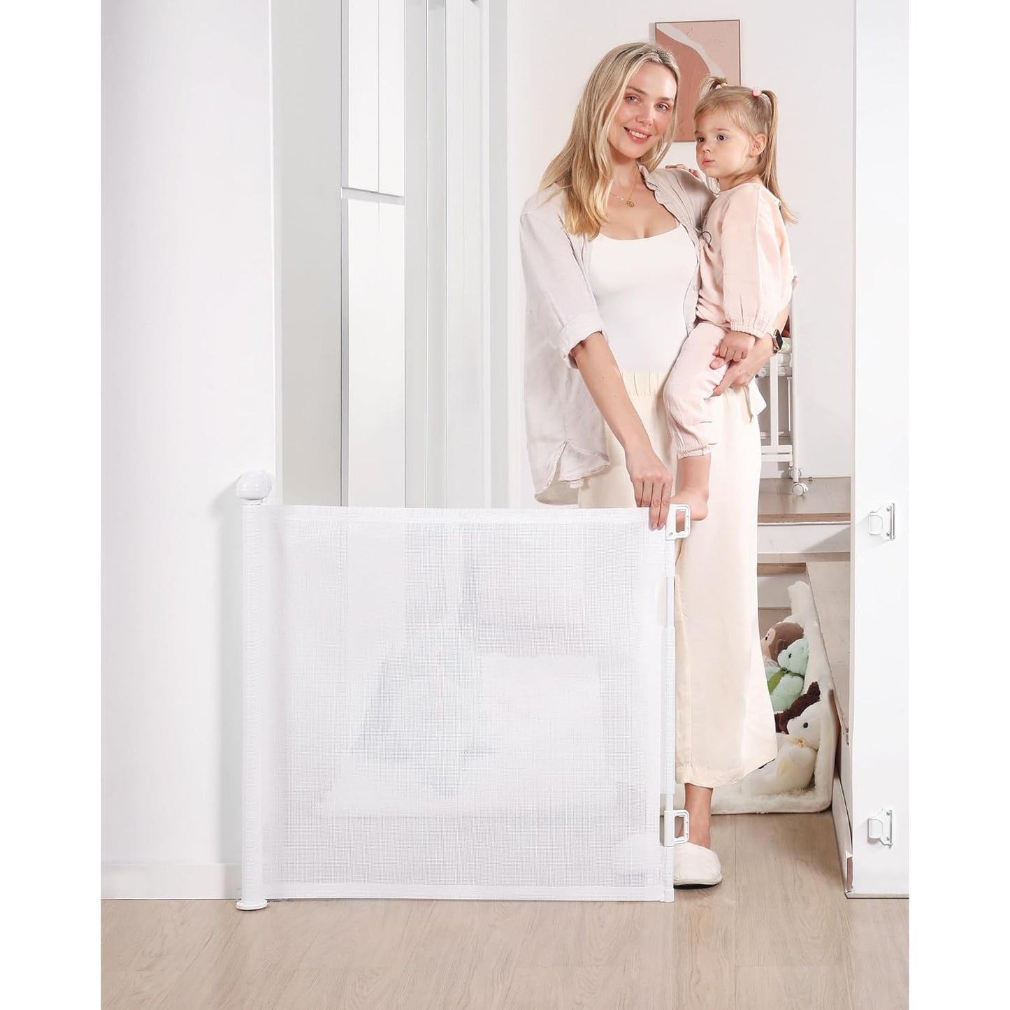 Retractable Baby Gate, Mesh Baby and Pet Gate 33" Tall, Extends up to 55" Wide, Child Safety Baby Gates for Stairs Doorways Hallways, Dog