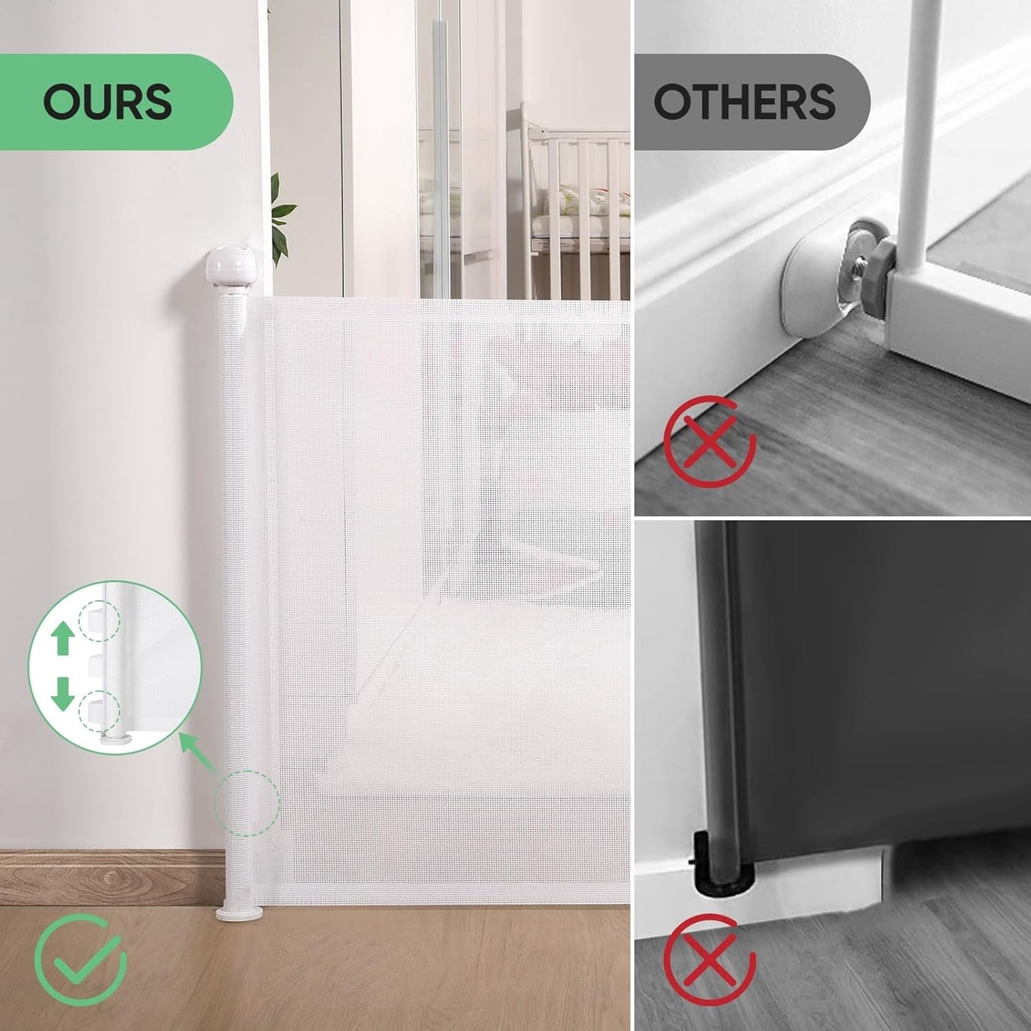 Retractable Baby Gate, Mesh Baby and Pet Gate 33" Tall, Extends up to 55" Wide, Child Safety Baby Gates for Stairs Doorways Hallways, Dog