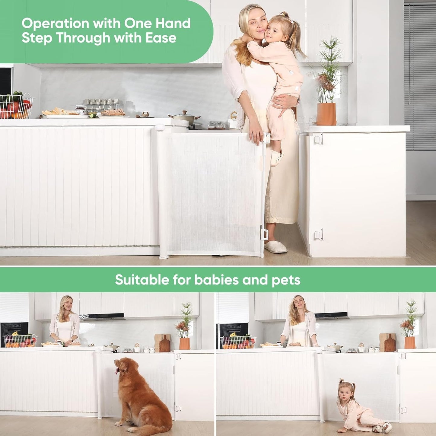 Retractable Baby Gate, Mesh Baby and Pet Gate 33" Tall, Extends up to 55" Wide, Child Safety Baby Gates for Stairs Doorways Hallways, Dog