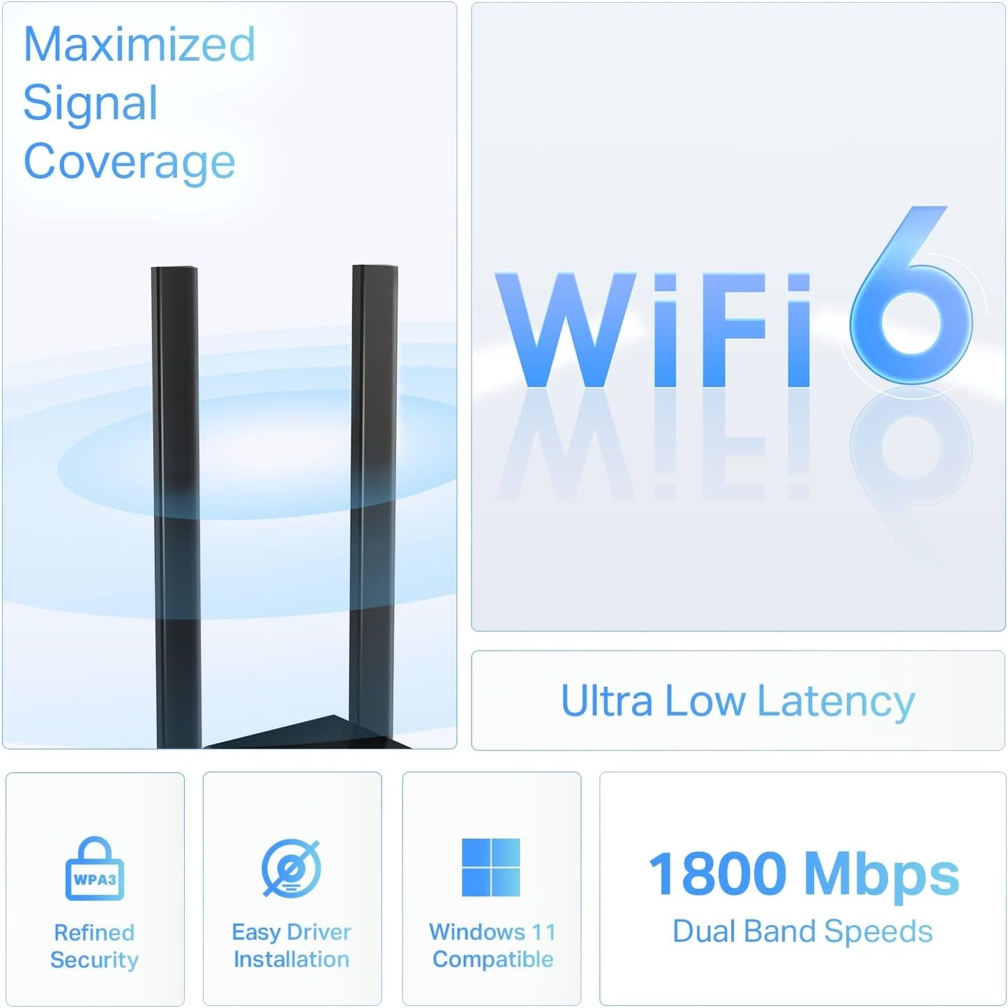 TP-Link WiFi 6 USB Adapter for Desktop PC - (Archer TX20U Plus) AX1800 Wireless Network Adapter with 2.4GHz, 5GHz, High Gain Dual Band 5dBi