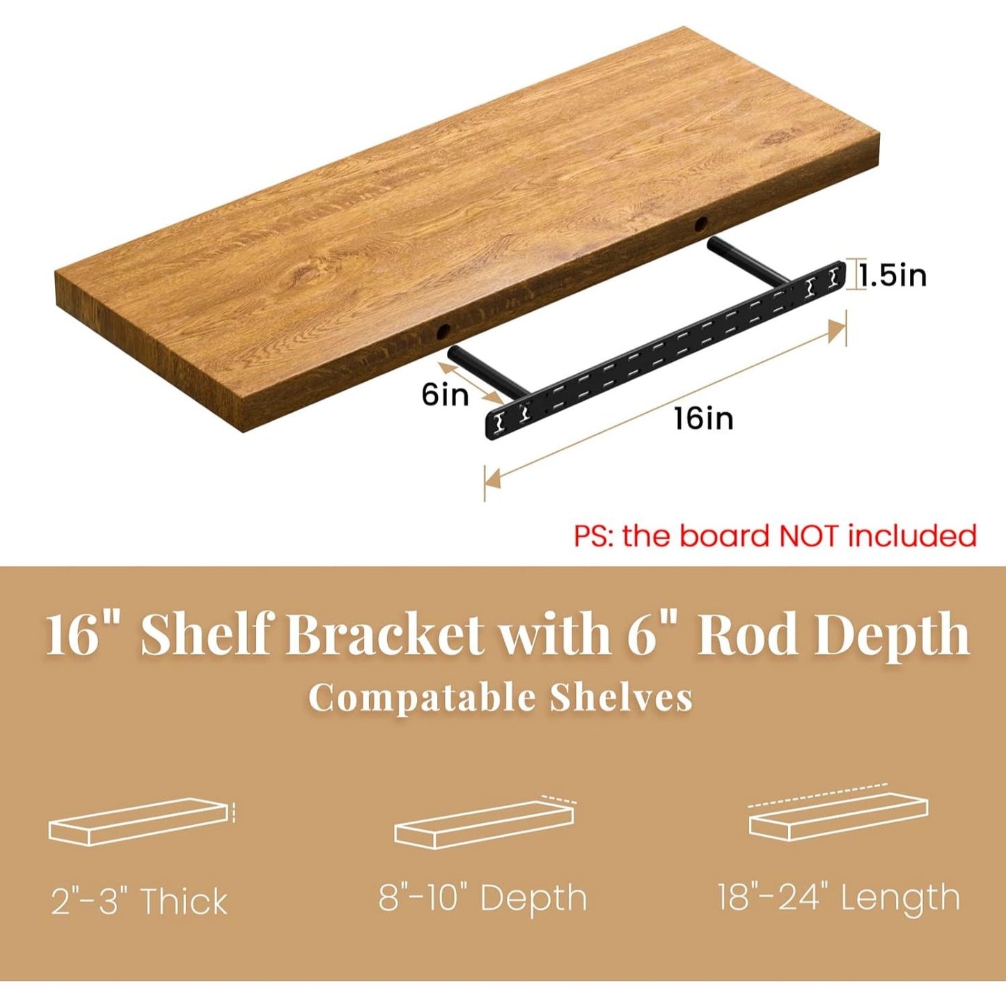 2pcs Floating Shelf Bracket Heavy Duty Hidden Metal Brackets for Shelf,Invisible Shelves Hardware Without Jig (16" x 6" x 1.5")