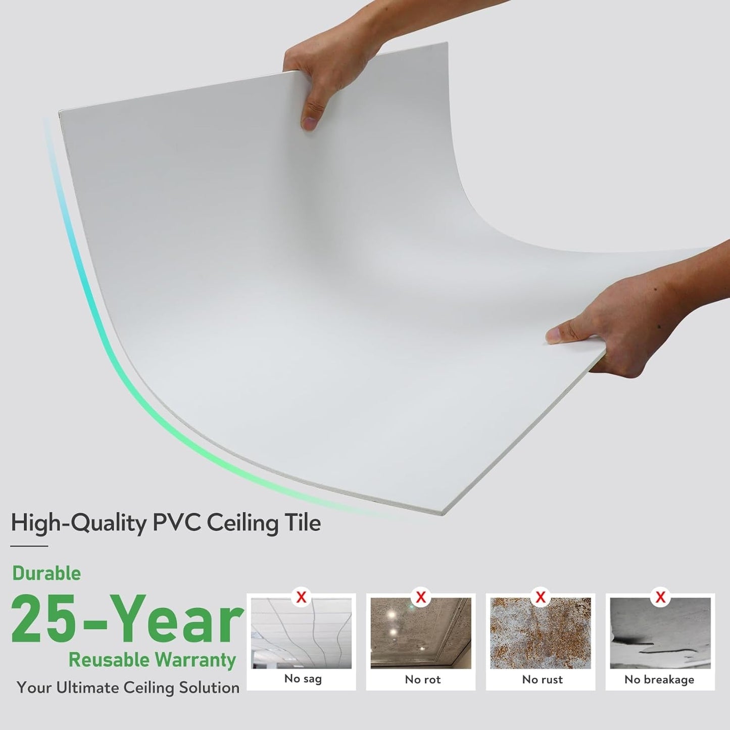 STICKGOO Drop Ceiling Tiles 2ft x 4ft, White PVC Ceiling Panels, Soomth Ceiling Tiles 24 x 48in, Waterproof - Fire-Rated to Prevent Breakage