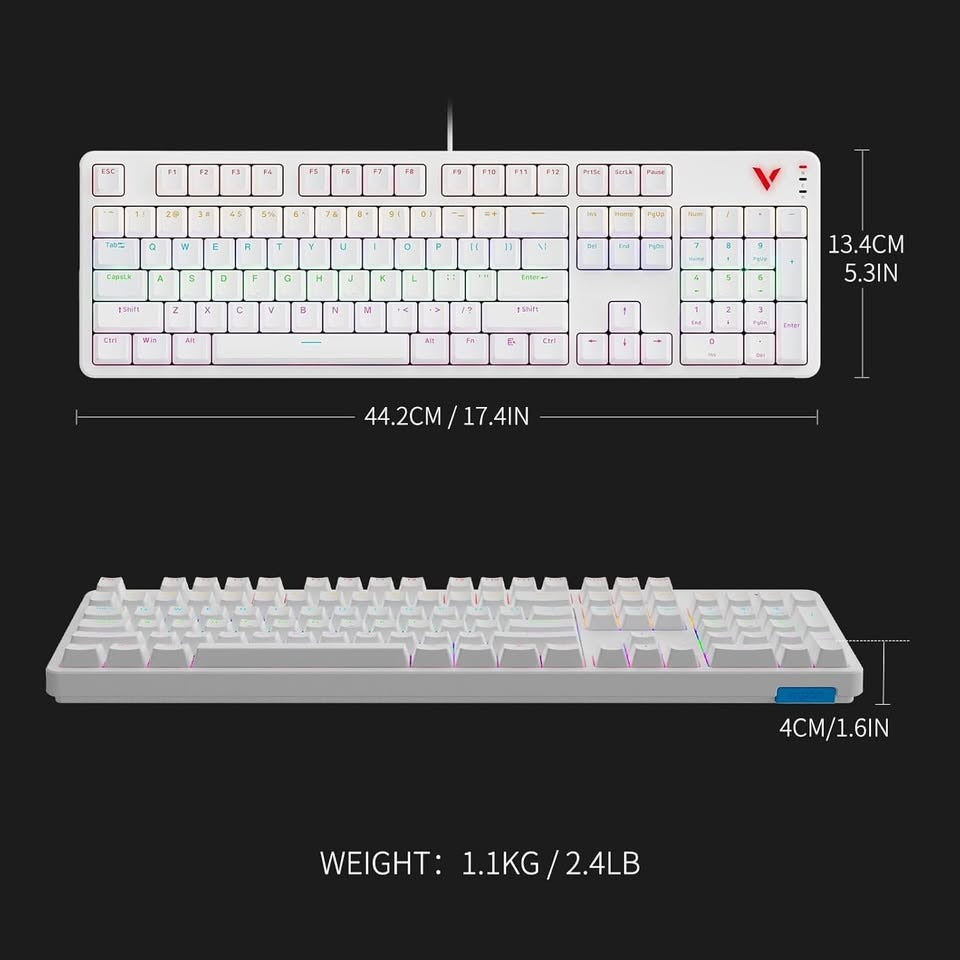 Rapoo V500Pro Full-Size Mechanical Gaming Keyboard, 104 Keys Anti-Ghosting