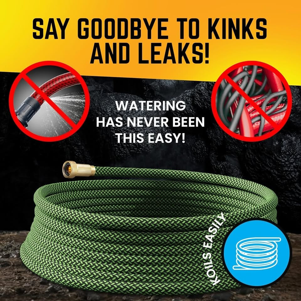 PowerFlow Garden Hose, NON-EXPANDABLE 25 Feet Premium Quality Stainless Steel Metal Water Hose with