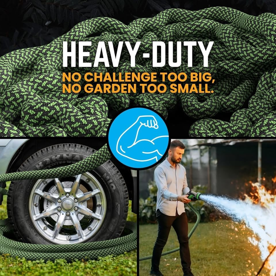 PowerFlow Garden Hose, NON-EXPANDABLE 25 Feet Premium Quality Stainless Steel Metal Water Hose with