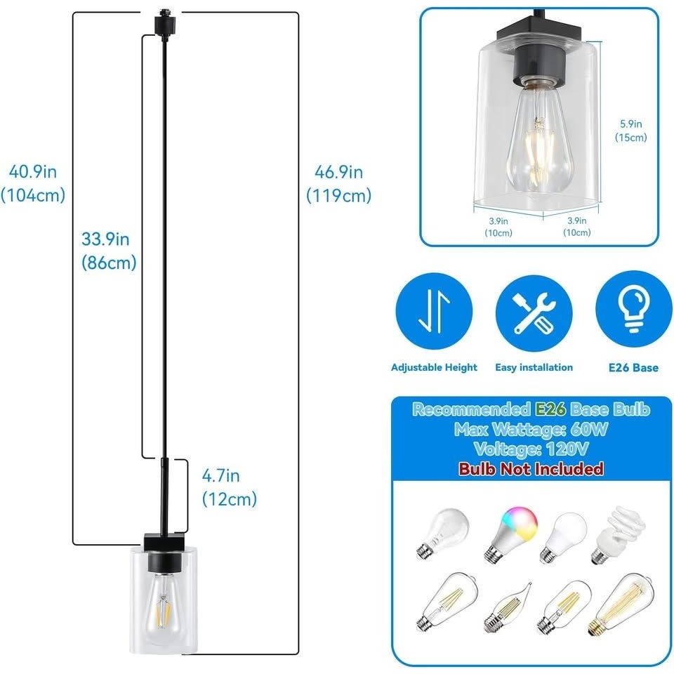 3 Lights J Type Tracking Lighting Pendants Black Ceiling Track Hanging Light Fixtures with Square