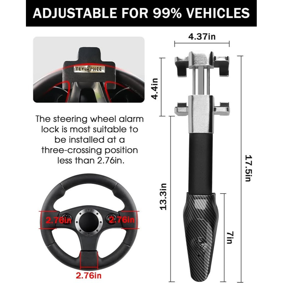 Steering Wheel Lock with Alarm,Heavy Duty Anti-Theft Car Device Car Lock Car Theft Prevention