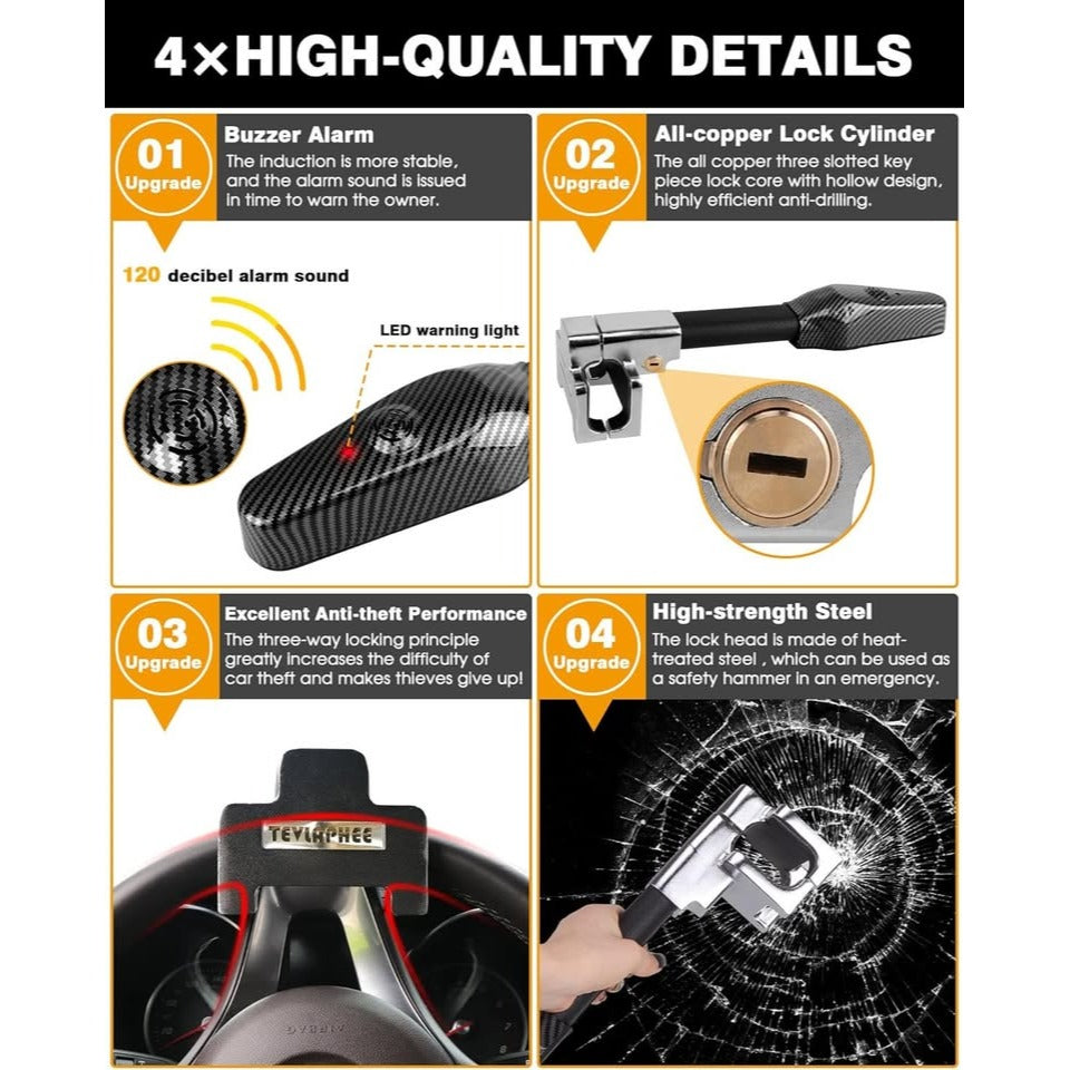 Steering Wheel Lock with Alarm,Heavy Duty Anti-Theft Car Device Car Lock Car Theft Prevention