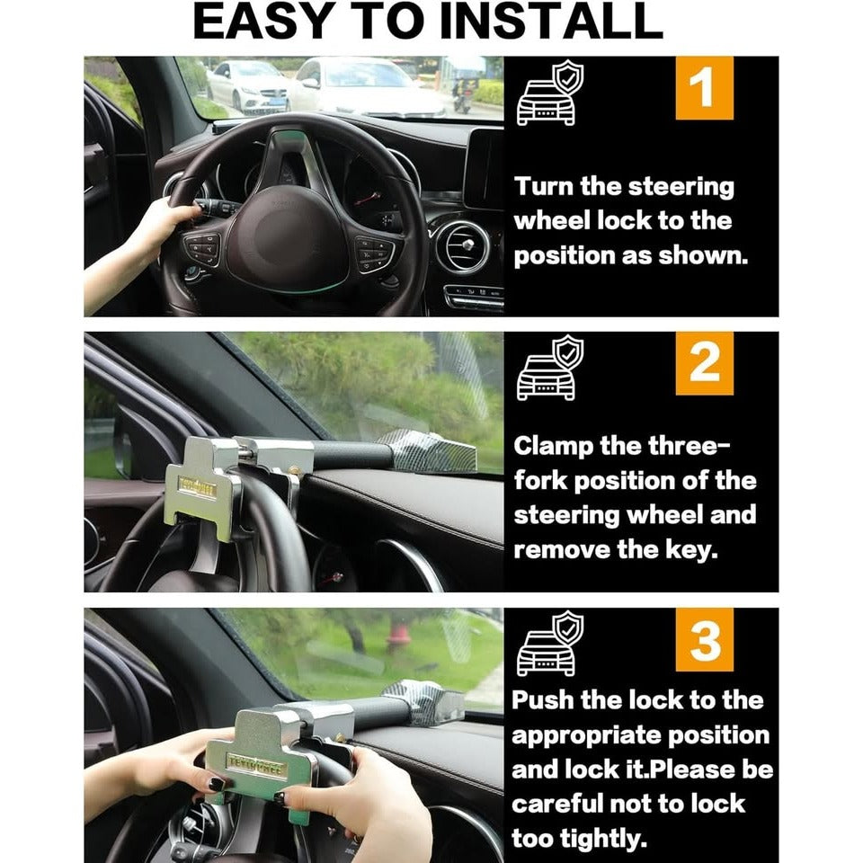Steering Wheel Lock with Alarm,Heavy Duty Anti-Theft Car Device Car Lock Car Theft Prevention