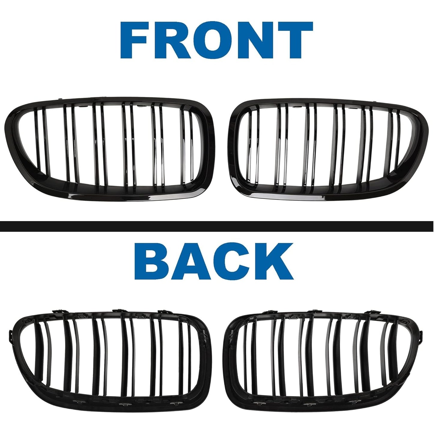 Replacement Grille Double Slats Gloss Black For BMW 5 Series F10/F11 2010-2017 Durable ABS Plastic