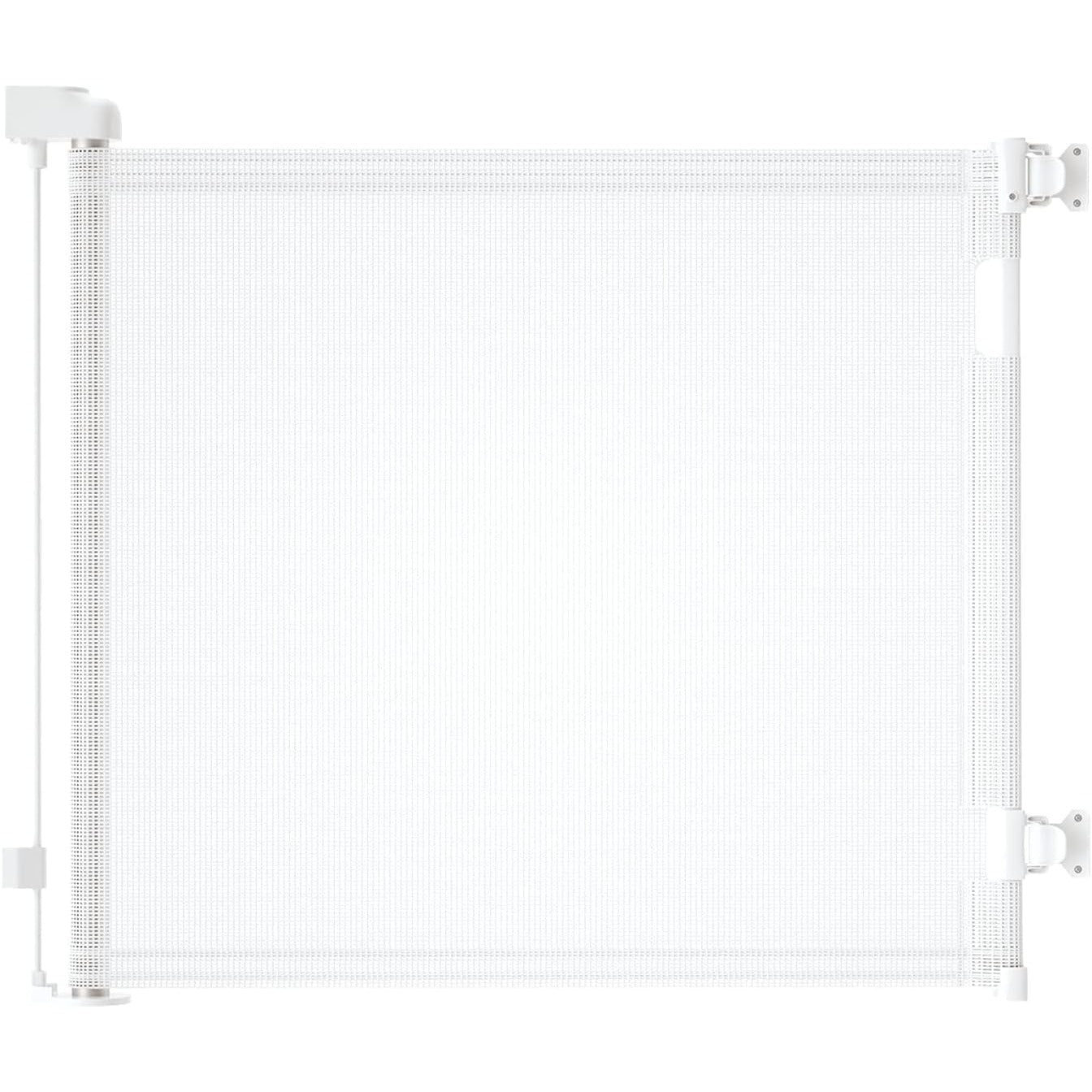 Retractable Baby & Pet Safety Gate 55" Wide Adjustable Mesh Barrier Easy Installation White