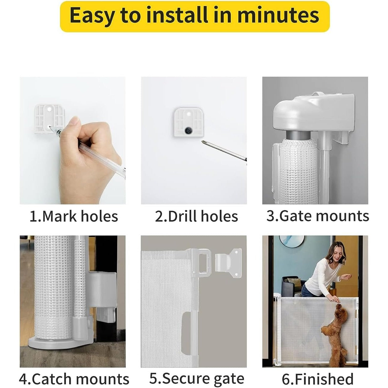 Retractable Baby & Pet Safety Gate 55" Wide Adjustable Mesh Barrier Easy Installation White