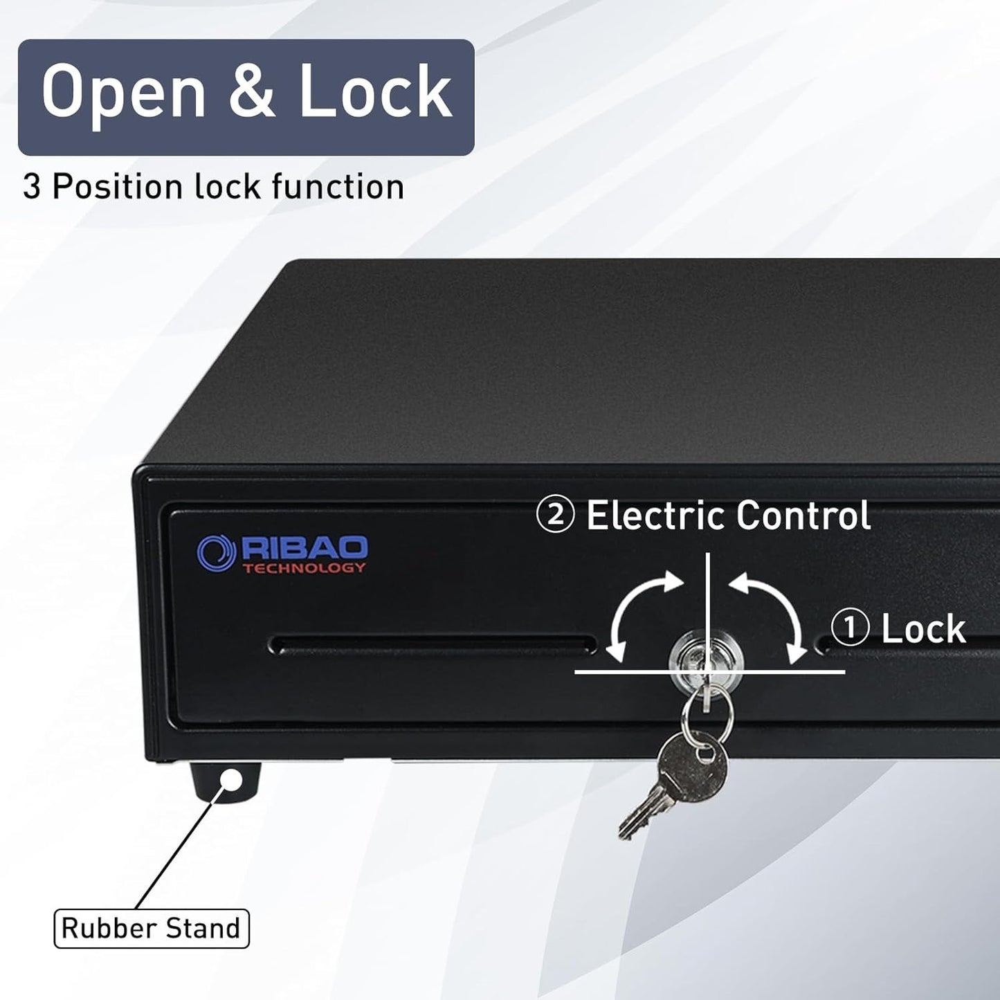Ribao Heavy Duty Cash Drawer 4 Bill 5 Coin Compartments Lockable Black Steel For POS System & Retail Use