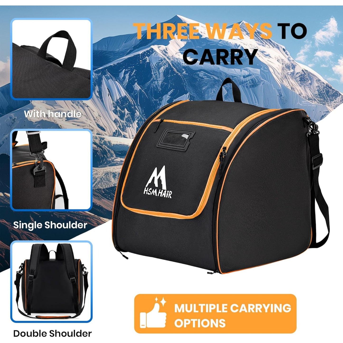 Ski & Boot Bag Combo Set Hsmihair 200CM Waterproof Padded Ski Bag With Adjustable Strap & Ski Boot Bag US13 Capacity