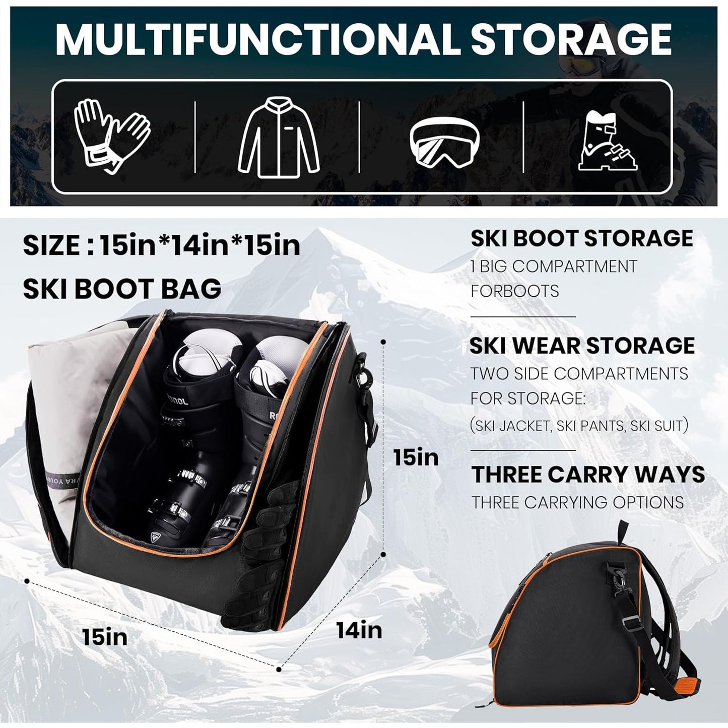 Ski & Boot Bag Combo Set Hsmihair 200CM Waterproof Padded Ski Bag With Adjustable Strap & Ski Boot Bag US13 Capacity