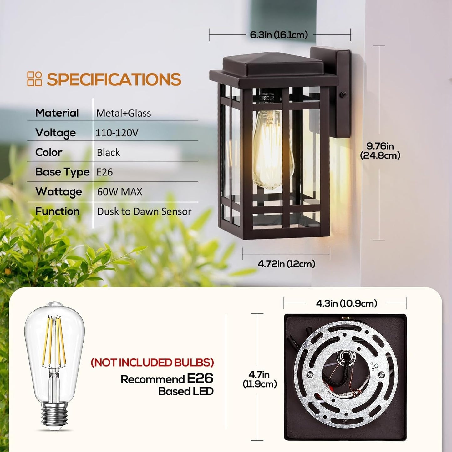 9.76'' Outdoor Wall Light Fixtures 2 Packs, Waterproof Porch Lights Wall Lanterns, Exterior Modern Matte Brown Wall Mount Lighting, Anti-Rus