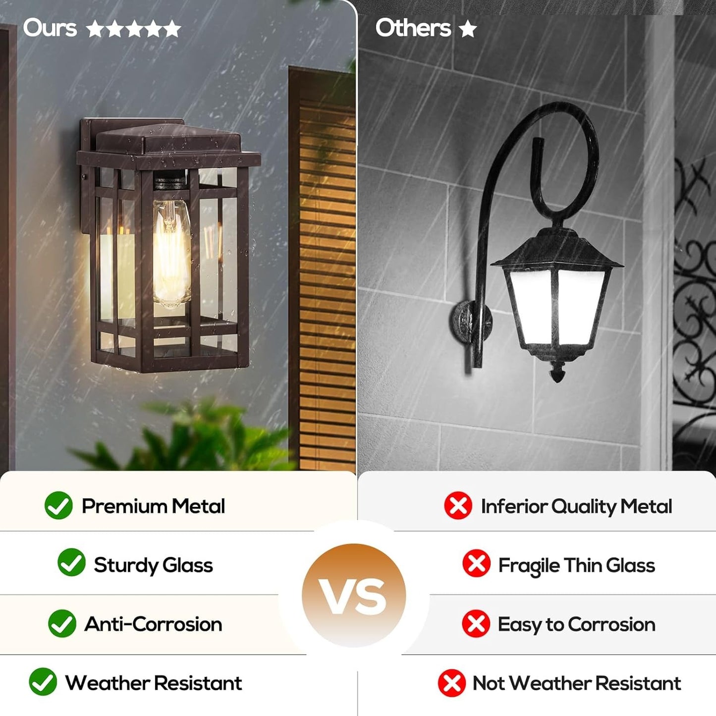 9.76'' Outdoor Wall Light Fixtures 2 Packs, Waterproof Porch Lights Wall Lanterns, Exterior Modern Matte Brown Wall Mount Lighting, Anti-Rus