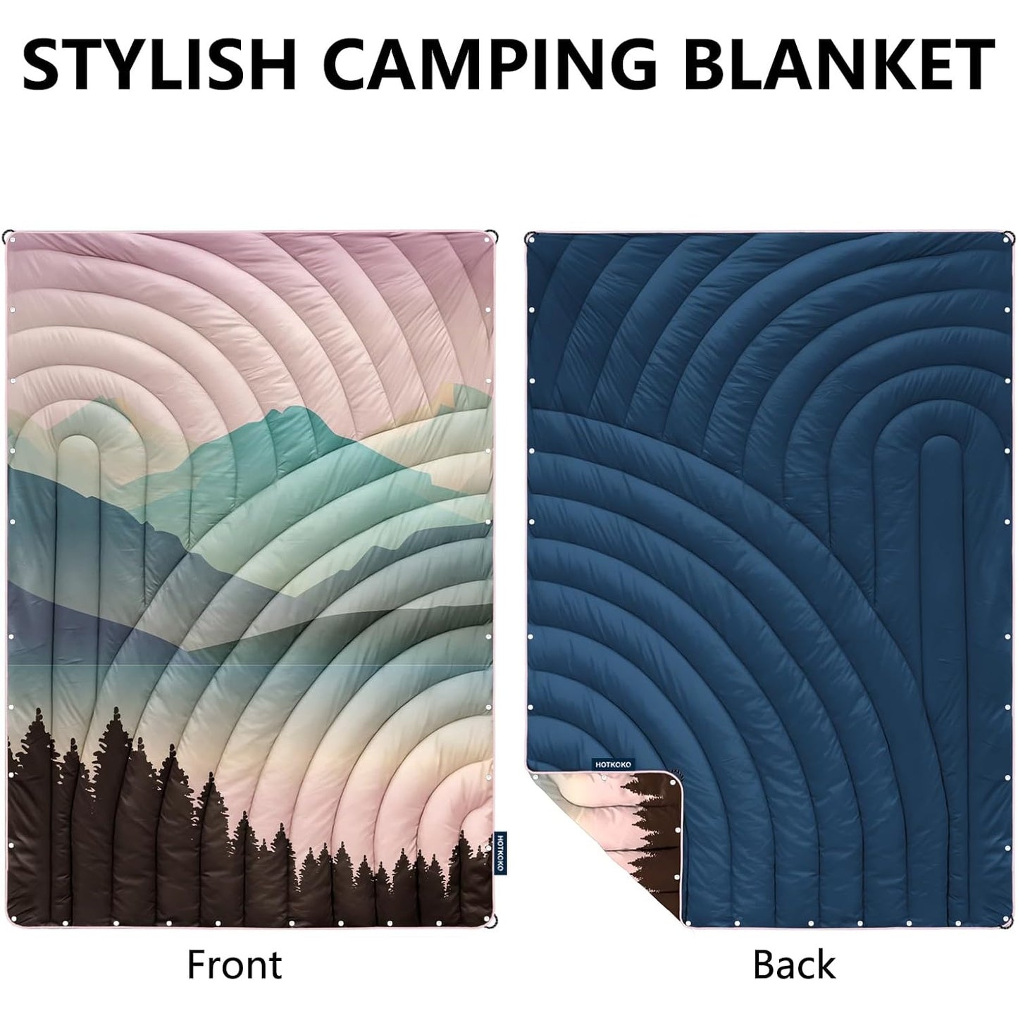 hotkoko Camping Blanket,Puffy Printed Camping Blanket Lightweight Packable Outdoor Blanket for Camping,Traveling, Stadium, Hiking, Picnics