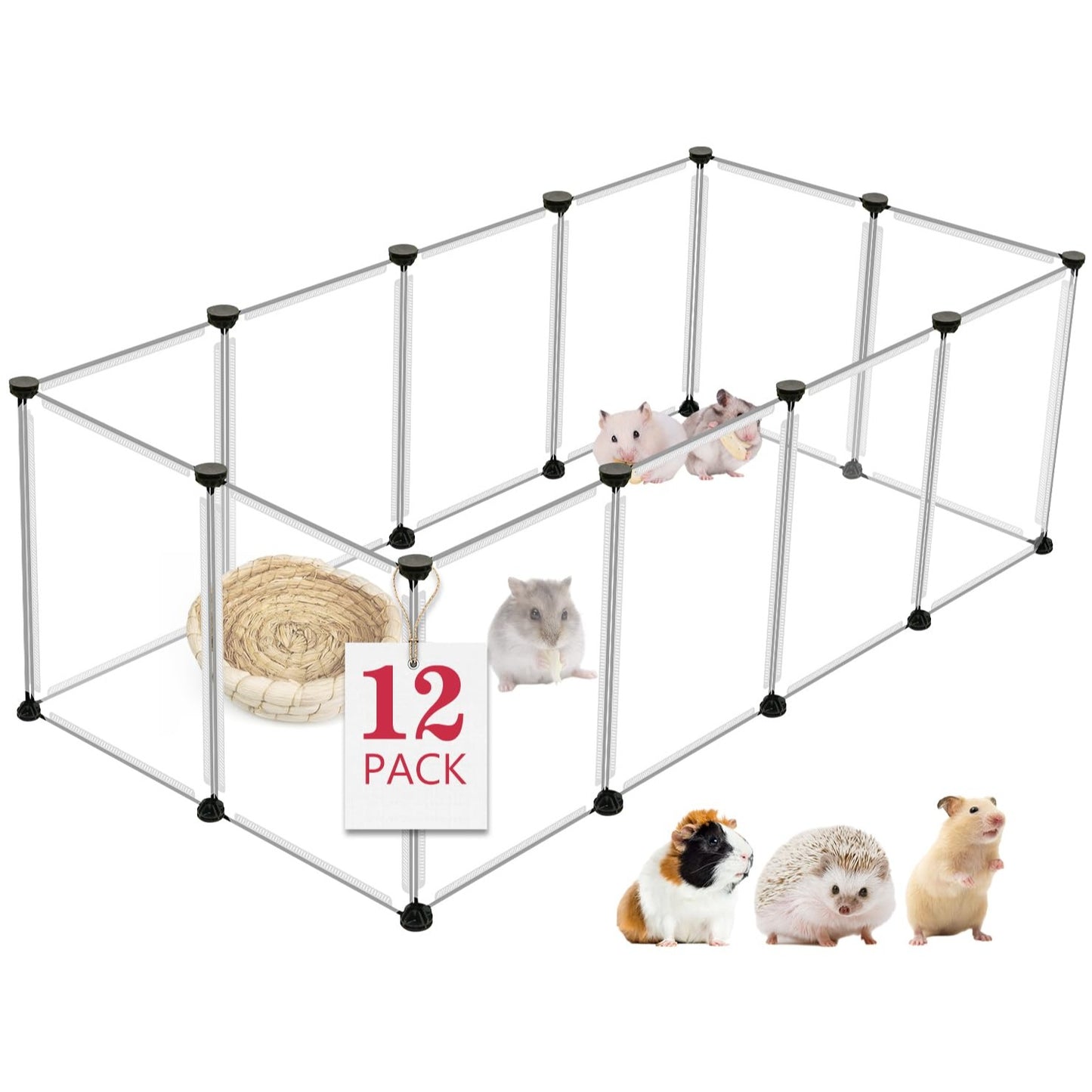 12-Pack Small Animal Playpen With Plastic Panels & Connectors 48x24x16in DIY Pet Fence For Hamsters Guinea Pigs Hedgehogs