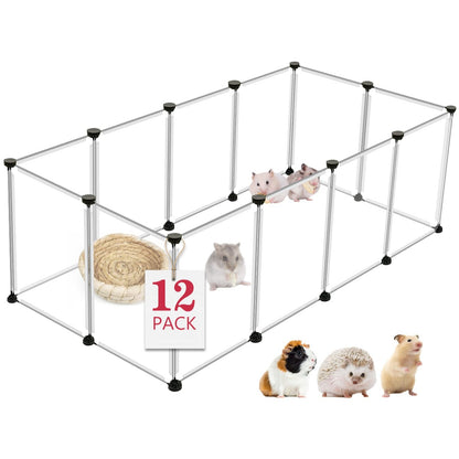12-Pack Small Animal Playpen With Plastic Panels & Connectors 48x24x16in DIY Pet Fence For Hamsters Guinea Pigs Hedgehogs