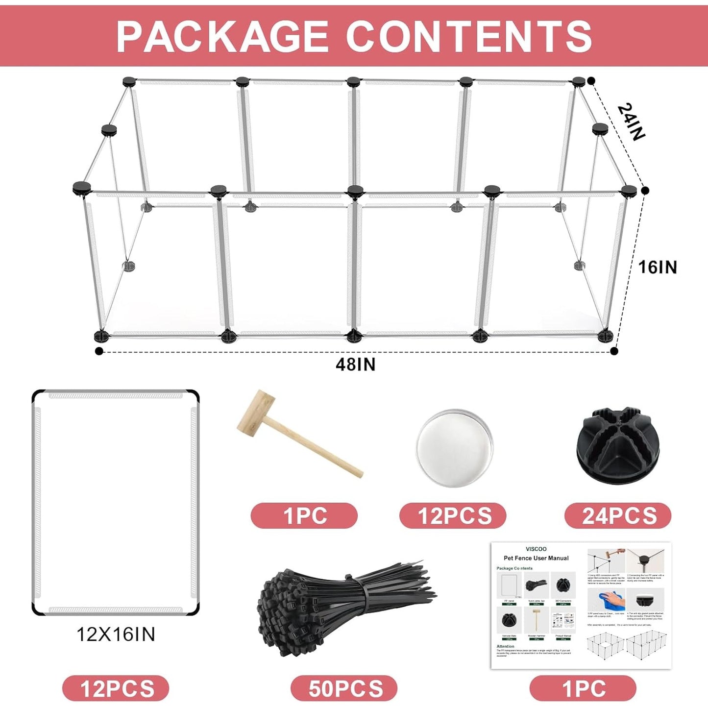 12-Pack Small Animal Playpen With Plastic Panels & Connectors 48x24x16in DIY Pet Fence For Hamsters Guinea Pigs Hedgehogs