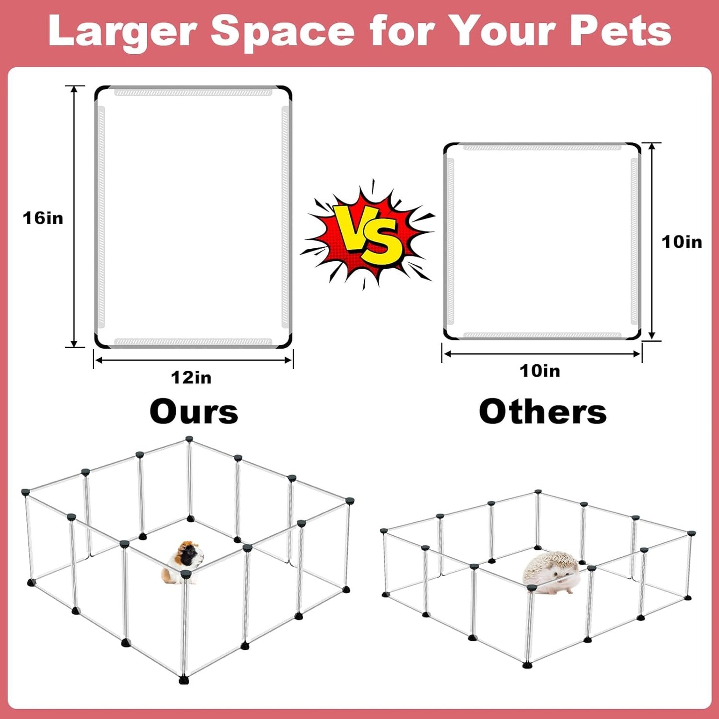 12-Pack Small Animal Playpen With Plastic Panels & Connectors 48x24x16in DIY Pet Fence For Hamsters Guinea Pigs Hedgehogs