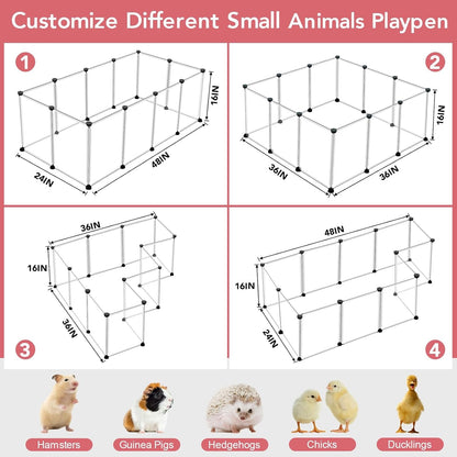 12-Pack Small Animal Playpen With Plastic Panels & Connectors 48x24x16in DIY Pet Fence For Hamsters Guinea Pigs Hedgehogs