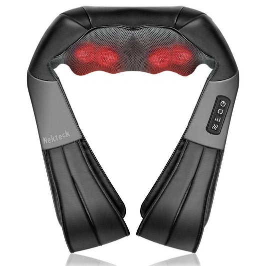 Shiatsu Neck & Back Massager With Heat 8 Deep-Kneading Nodes Adjustable Speed PU Leather Breathable Mesh Fabric For Pain Relief