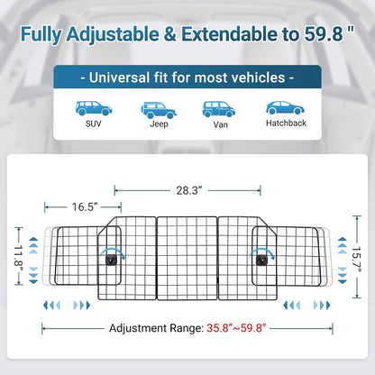rabbitgoo Dog Car Barrier for SUVs, Adjustable Large Pet Gate, Universal-Fit Divider Cargo Net, Heavy-Duty Wire Mesh Dog Barrier SUV, Van Ve