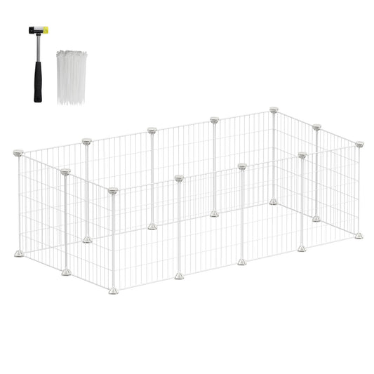 SONGMICS Pet Playpen, Small Animal Cage, Pet Fence with Cable Ties, DIY Metal Enclosure for Guinea Pigs, Hamsters, Rabbits, Hedgehogs, White