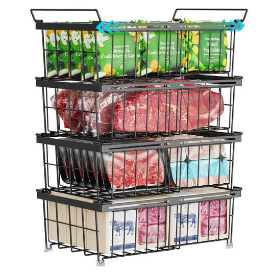 Stackable Freezer Storage Bins With Flexible Handles For 10-20 Cu.Ft Chest Freezer