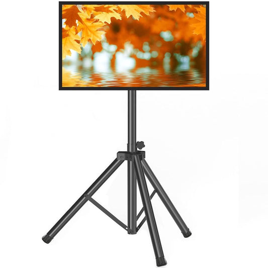 Tripod TV Stand for 23-75 inch Flat Screen/Curved TVs up to 100 lbs, Outdoor TV Stand with ±15° Tilt, Height Adjustable Portable TV Stand wi