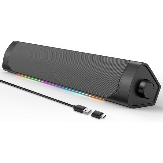 USB Powered Bluetooth/Wired Speaker Bar With 7 RGB Light Modes & Bass-Up Sound 12.6" Length 50in Cable Black