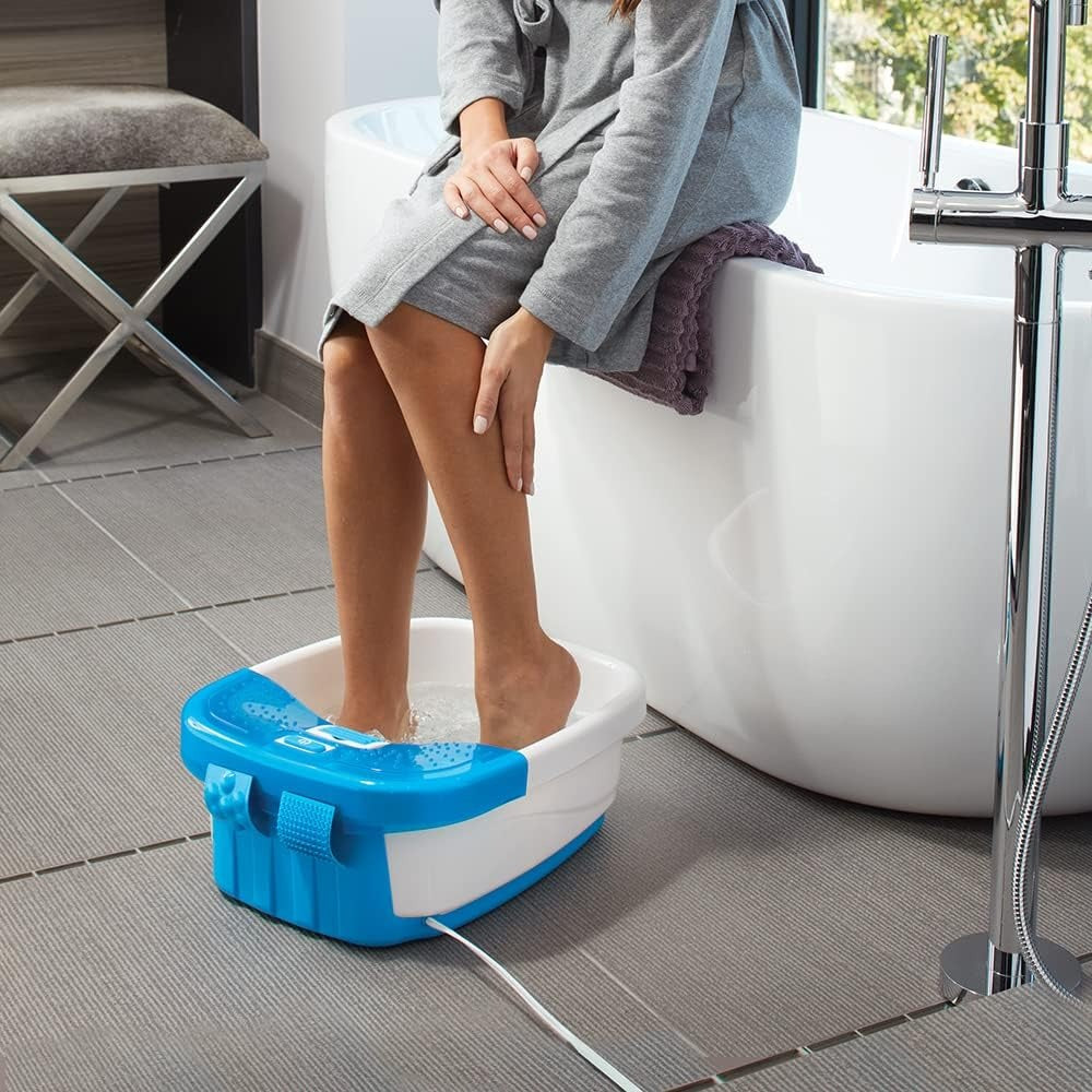 Bubble Bliss Deluxe Foot Spa with Heat Massaging Arch, 3 Acupressure Attachments, Splash Guard, Raised Nodes Creates Bubbles, Improves