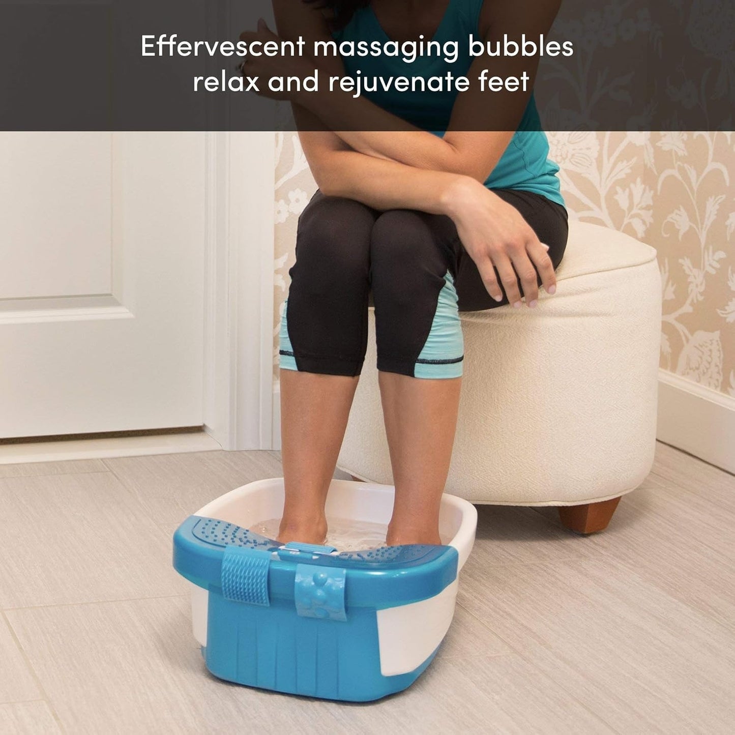 Bubble Bliss Deluxe Foot Spa with Heat Massaging Arch, 3 Acupressure Attachments, Splash Guard, Raised Nodes Creates Bubbles, Improves