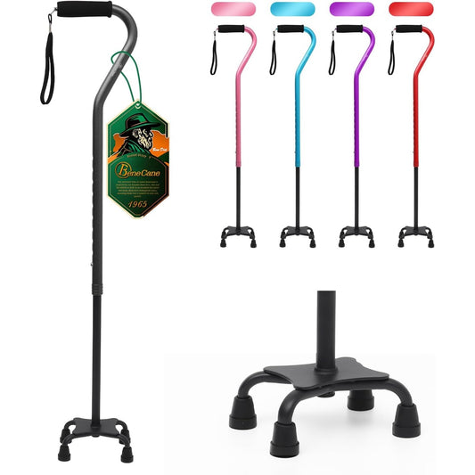 Quad Cane Adjustable Walking Cane with Offset Soft Cushioned Handle for Men Women Lightweight Comfortable with 4Pronged feet for Extra Stabi