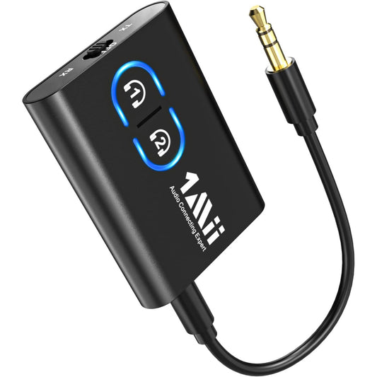 1Mii Bluetooth 5.0 Transmitter & Receiver 2-In-1 Adapter For TV PC Airplane Car Dual Device Connection
